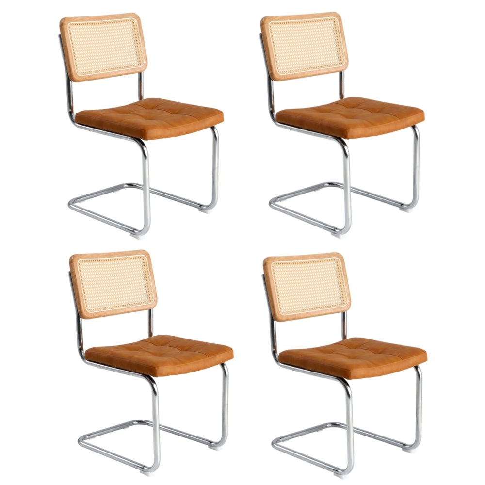 Oikiture 4x Rattan Dining Chair Cesca Replica PU Leather Brown