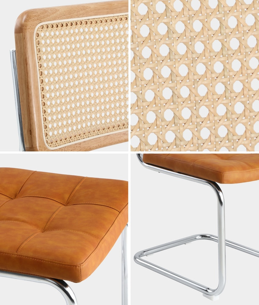 Oikiture 4x Rattan Dining Chair Cesca Replica PU Leather Brown