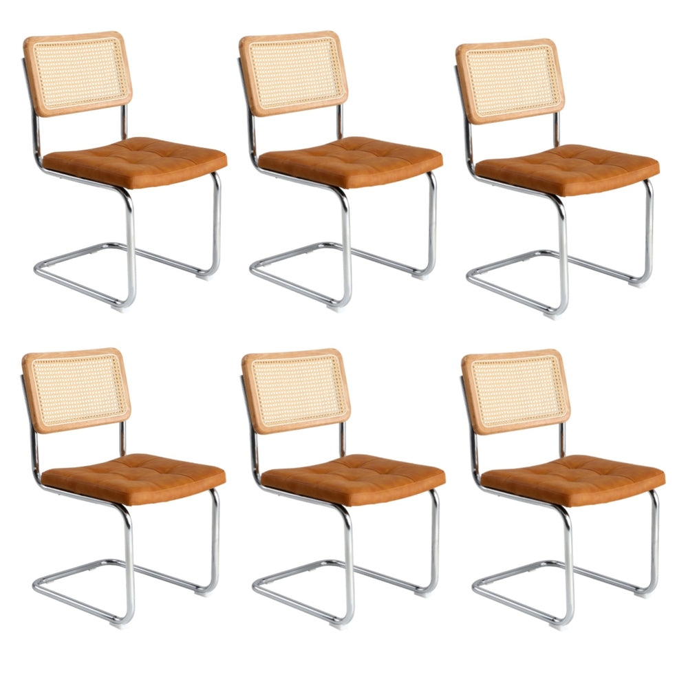 Oikiture 6x Rattan Dining Chair Cesca Replica PU Leather Brown