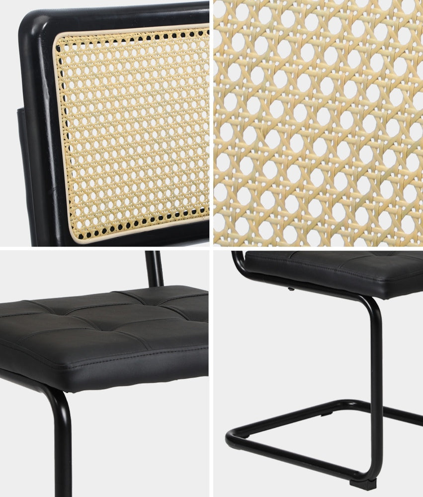 Oikiture 2x Rattan Dining Chair Cesca Replica Cantilever PU Leather