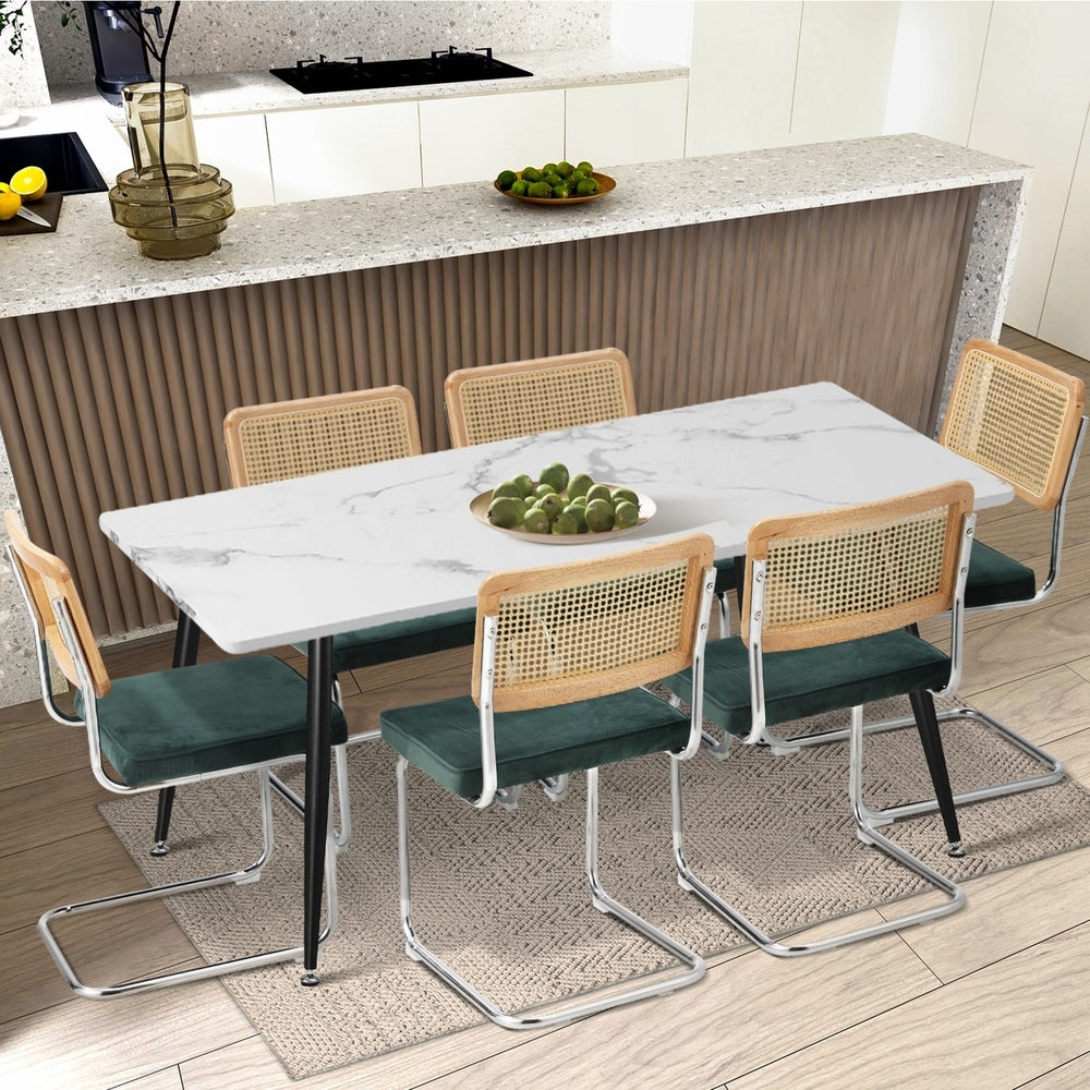 Oikiture 6x Rattan Dining Chair Cesca Replica Cantilever Velvet