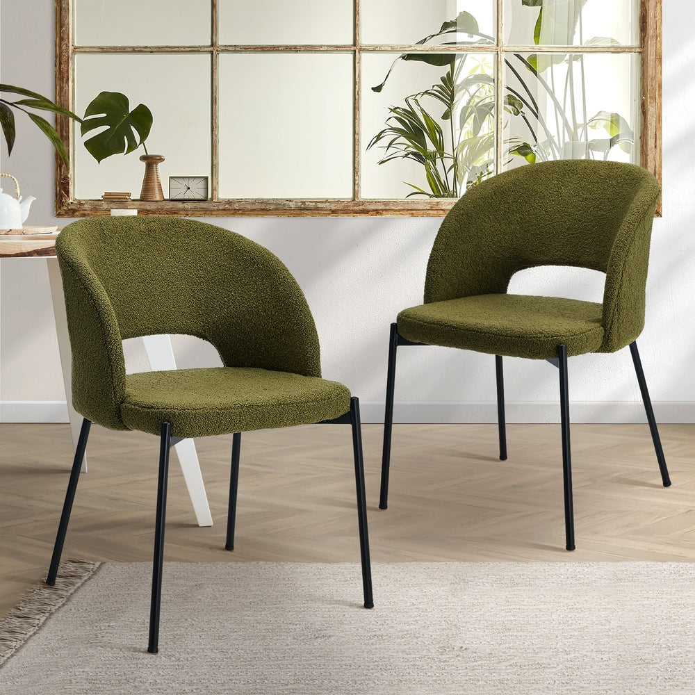 Oikiture 2x Armchair Dining Chair Sherpa Green&Black