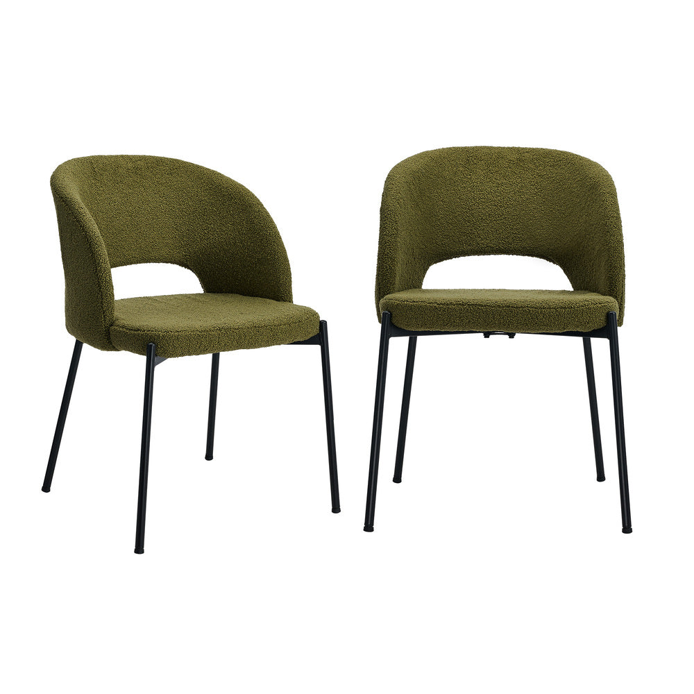 Oikiture 2x Armchair Dining Chair Sherpa Green&Black