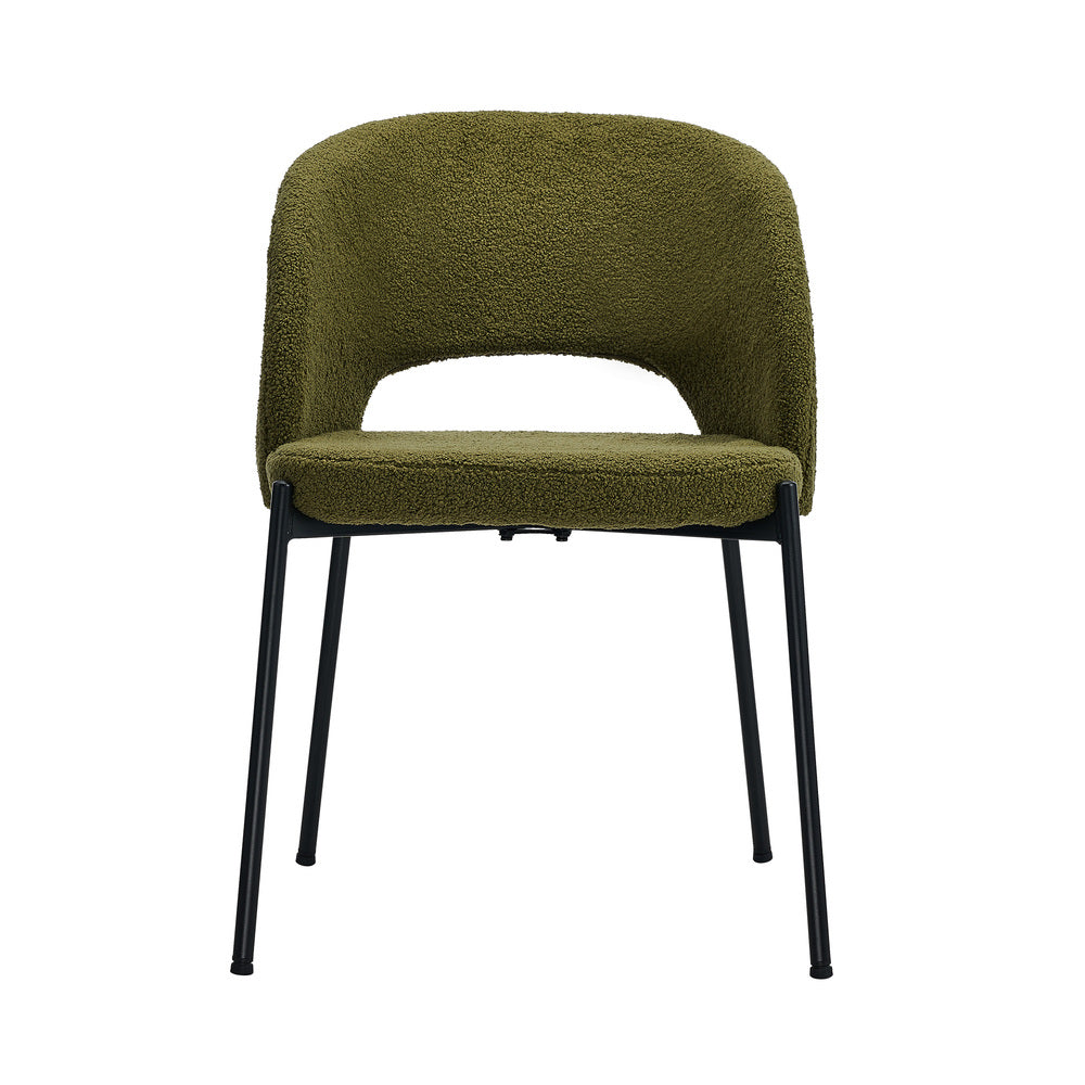 Oikiture 2x Armchair Dining Chair Sherpa Green&Black