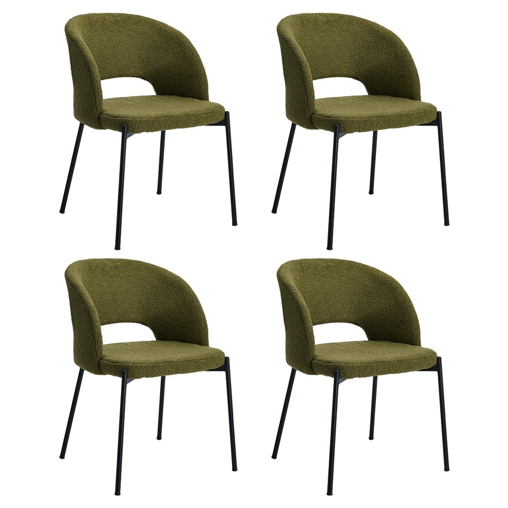 Oikiture 4x Armchair Dining Chair Sherpa Green&Black