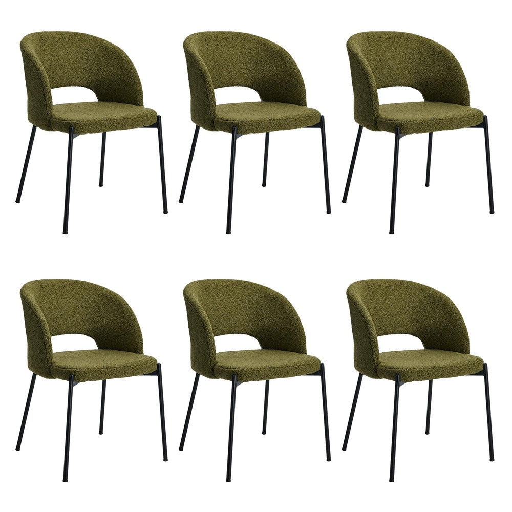 Oikiture 6x Armchair Dining Chair Sherpa Green&Black
