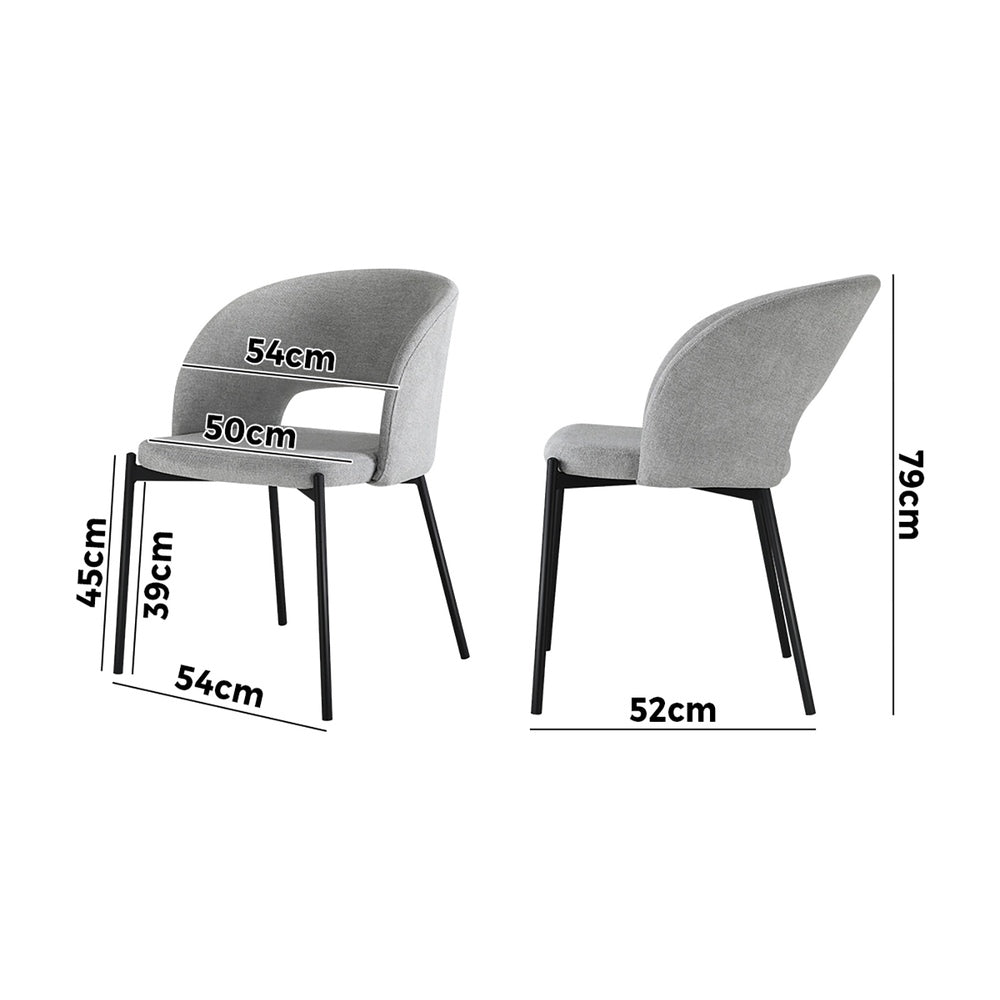 Oikiture 6x Armchair Dining Chair Fabric Grey&Black