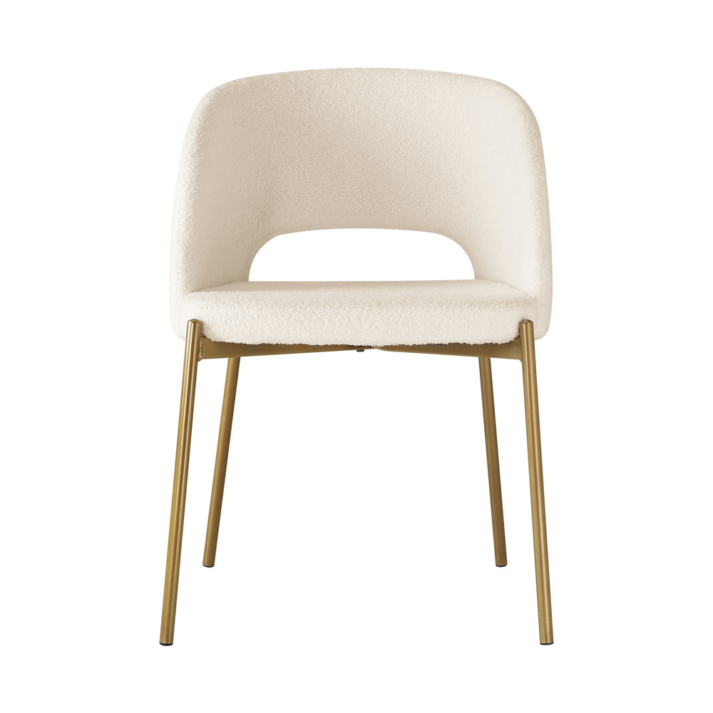 Oikiture Dining Chair Set of 2 Sherpa White and Gold