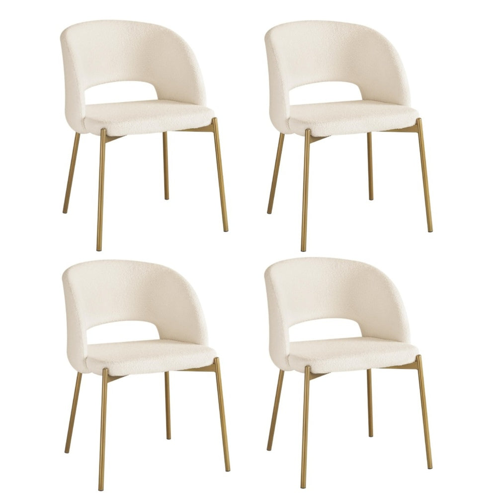 Oikiture 4x Armchair Dining Chair Sherpa White&Gold