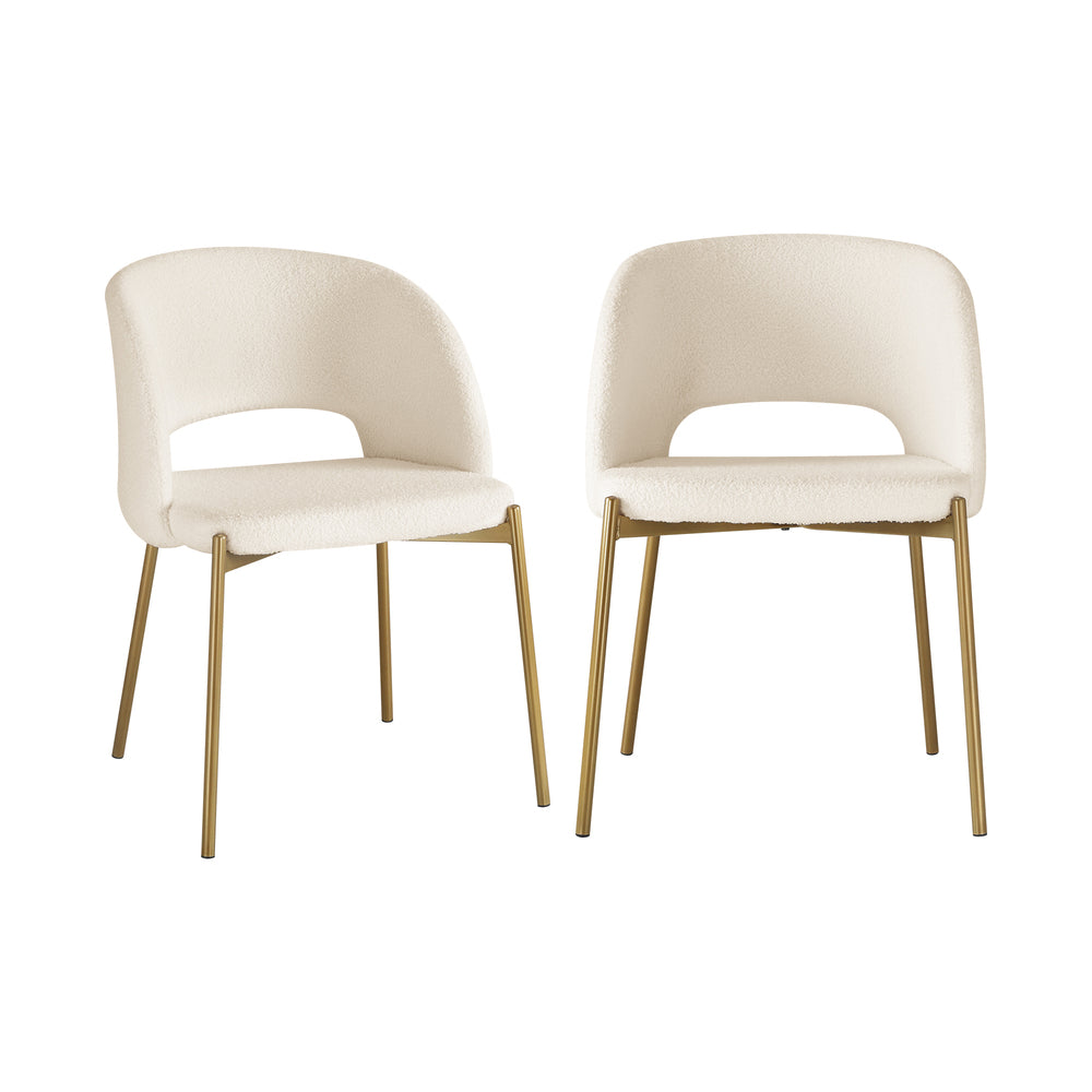 Oikiture 4x Armchair Dining Chair Sherpa White&Gold
