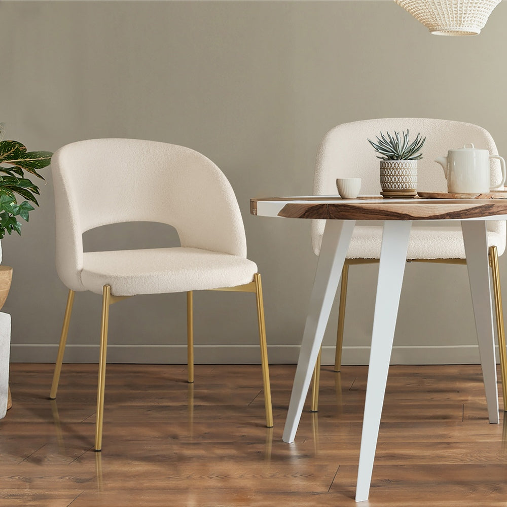 Oikiture 4x Armchair Dining Chair Sherpa White&Gold