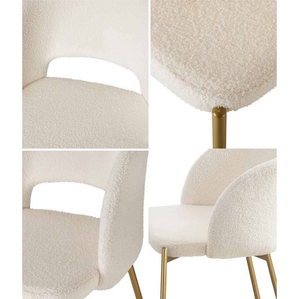 Oikiture 4x Armchair Dining Chair Sherpa White&Gold