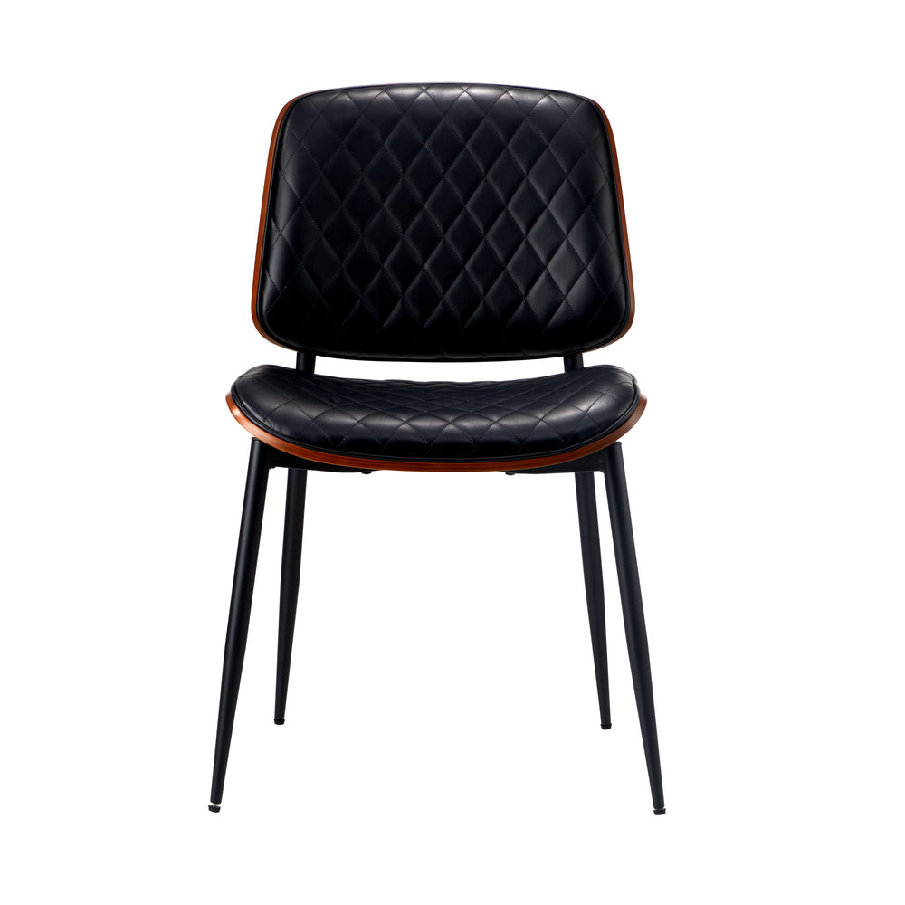 Oikiture 2x Dining Chairs Leather Seat Metal Legs Black