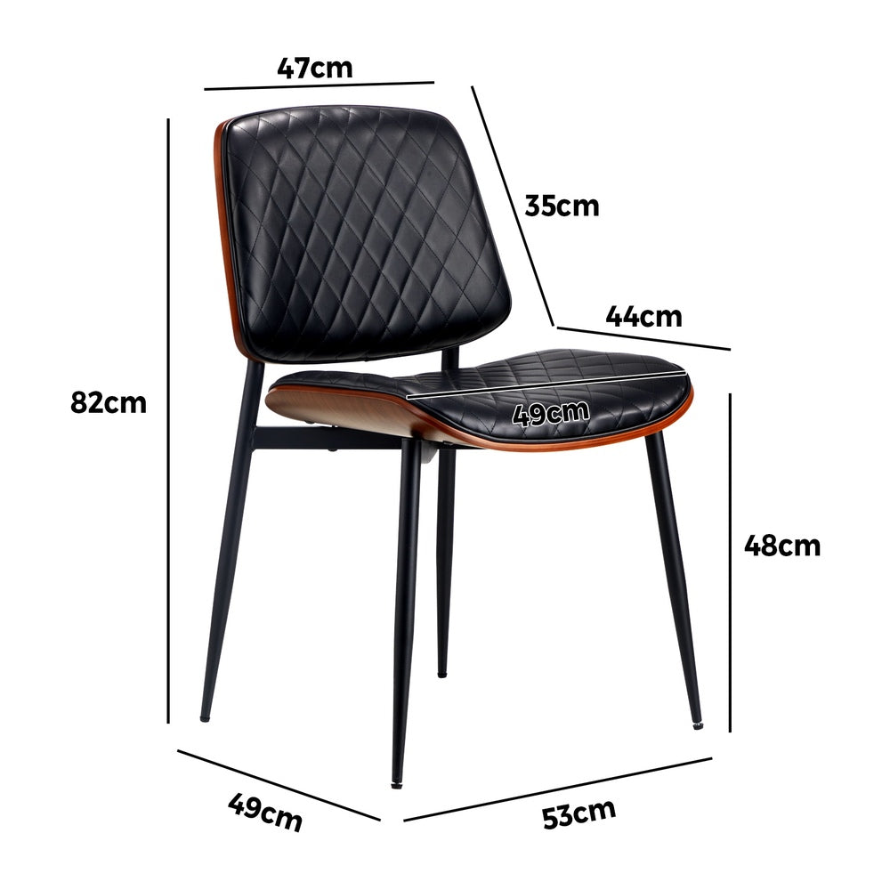 Oikiture 4x Dining Chairs Leather Wooden Metal Legs Black