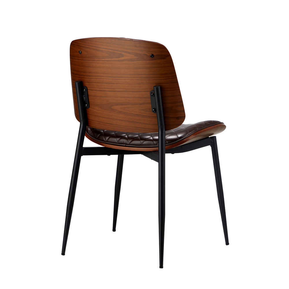 Oikiture 2x Dining Chairs Leather Seat Metal Legs Walnut