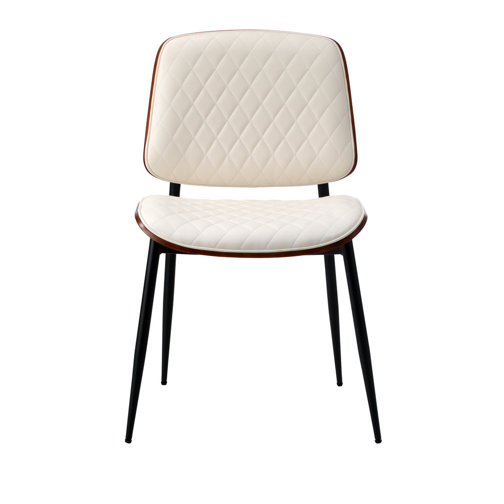 Oikiture 2x Dining Chairs PU Leather Wood Frame Metal Legs White