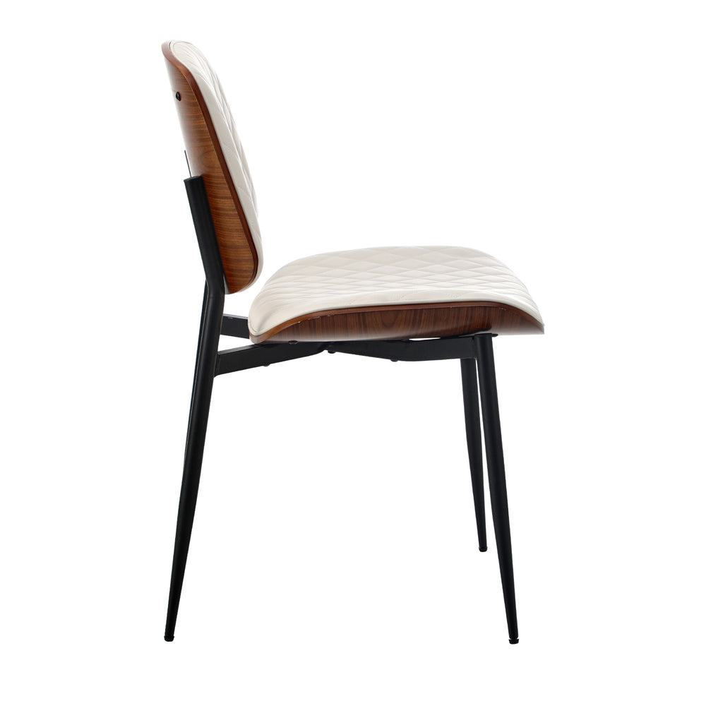 Oikiture 2x Dining Chairs PU Leather Wood Frame Metal Legs White