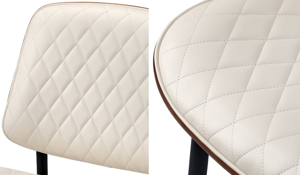 Oikiture 2x Dining Chairs PU Leather Wood Frame Metal Legs White