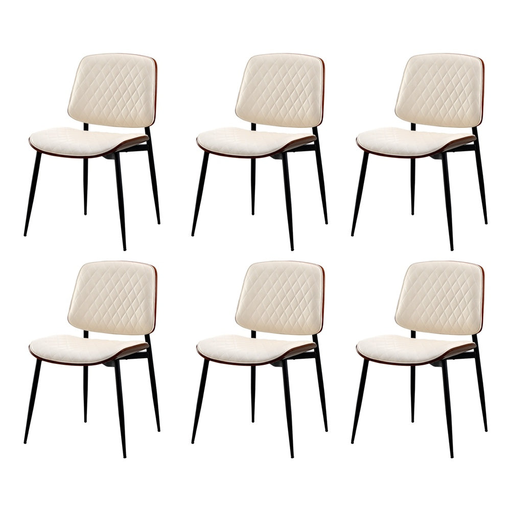 Oikiture 6x Dining Chairs PU Leather Wood Frame Metal Legs White