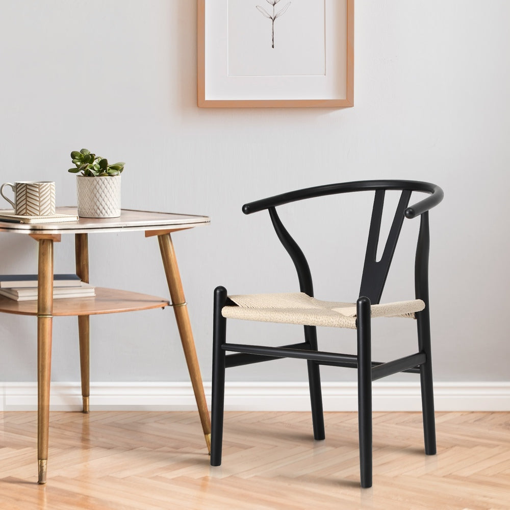 Oikiture Dining Chair Wooden Hans Wegner Wishbone Black