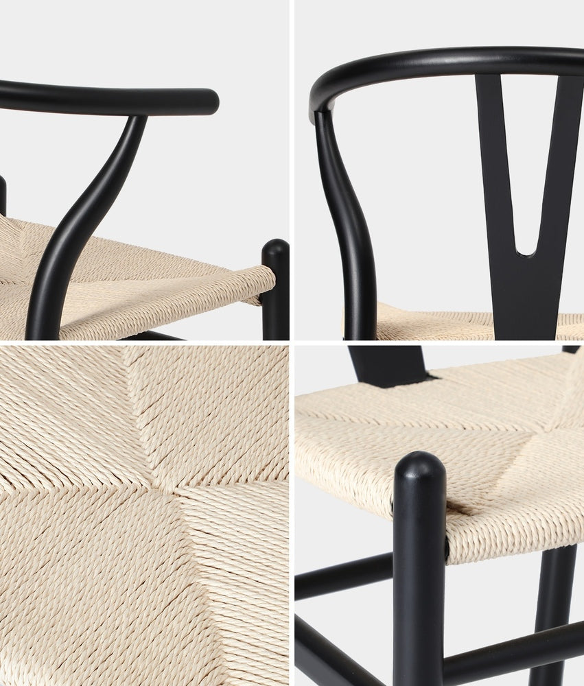 Oikiture 4xDining Chair Wooden Hans Wegner Wishbone Black