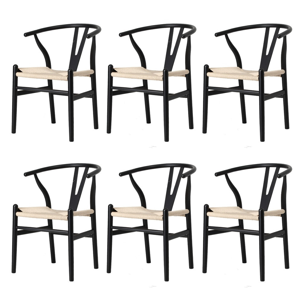 Oikiture 6xDining Chair Wooden Hans Wegner Wishbone Black