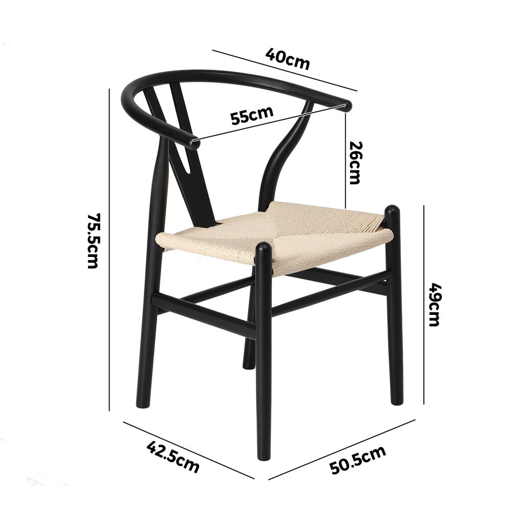 Oikiture 6xDining Chair Wooden Hans Wegner Wishbone Black