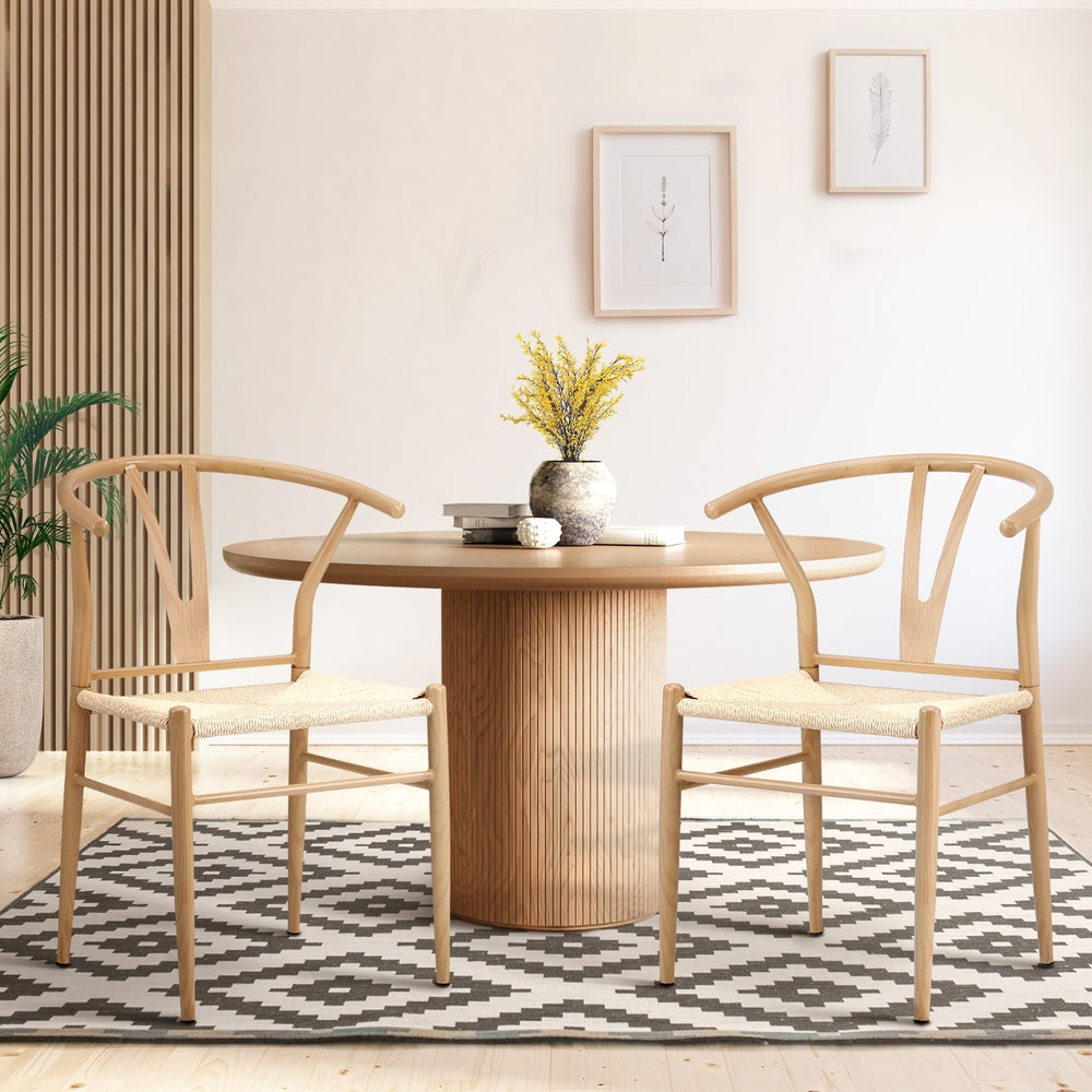 Oikiture 2x Dining Chair Metal Hans Wegner Chair Wishbone Beige