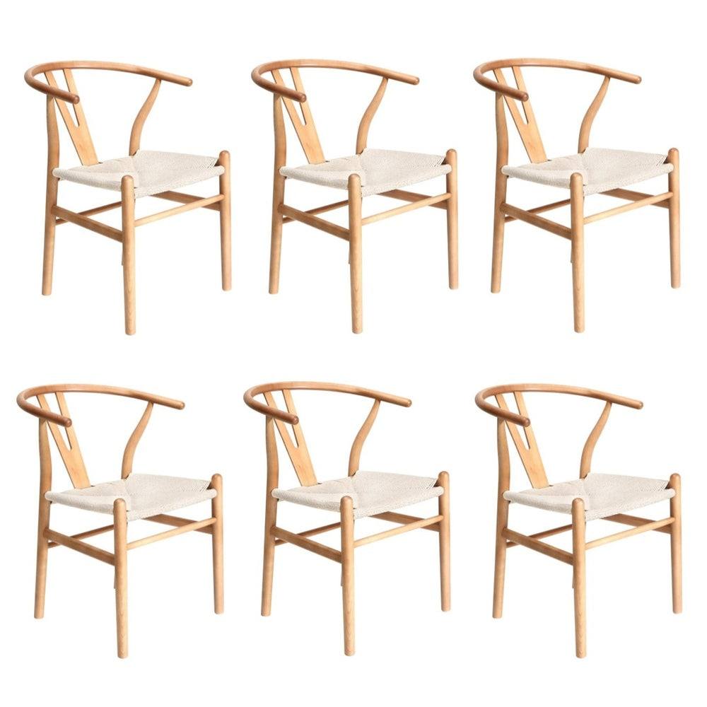Oikiture 6x Dining Chair Wooden Hans Wegner Chair Wishbone