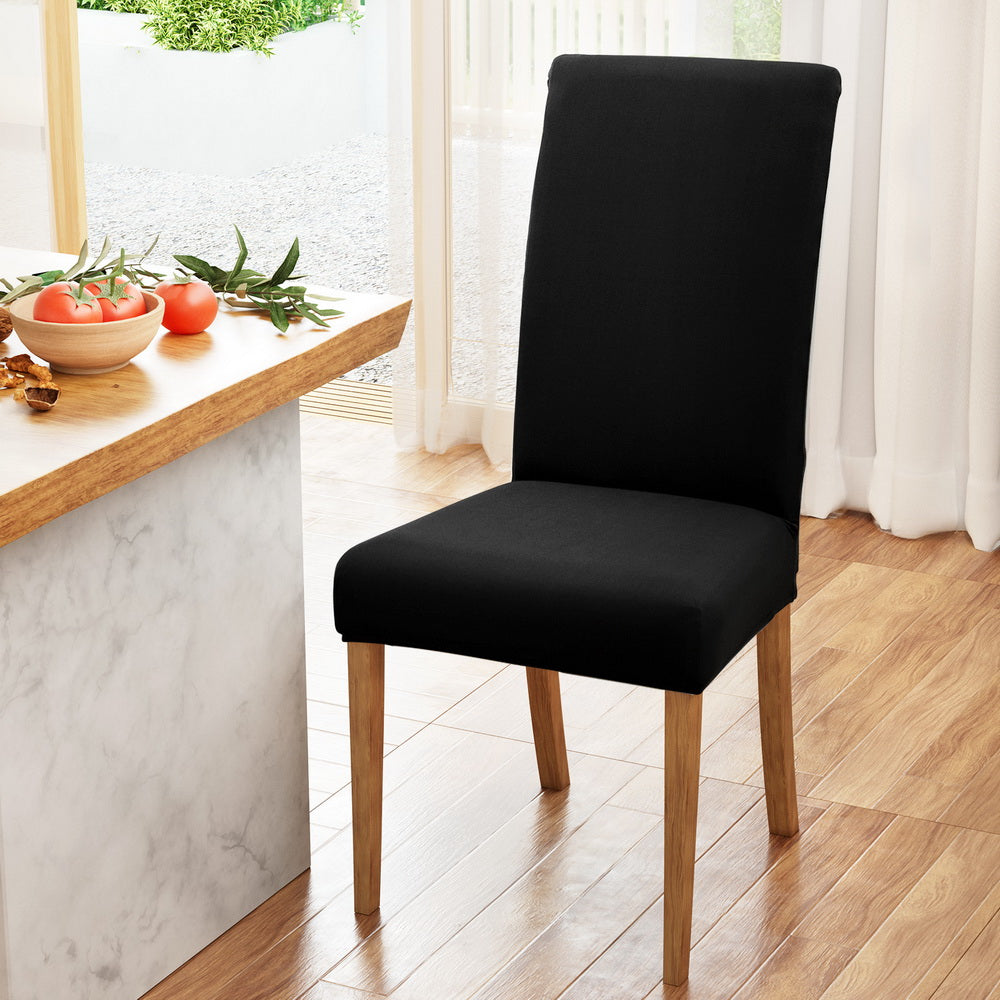 Set of 6 Black Spandex Stretch Dining Chair Slipcovers for Weddings and Banquets