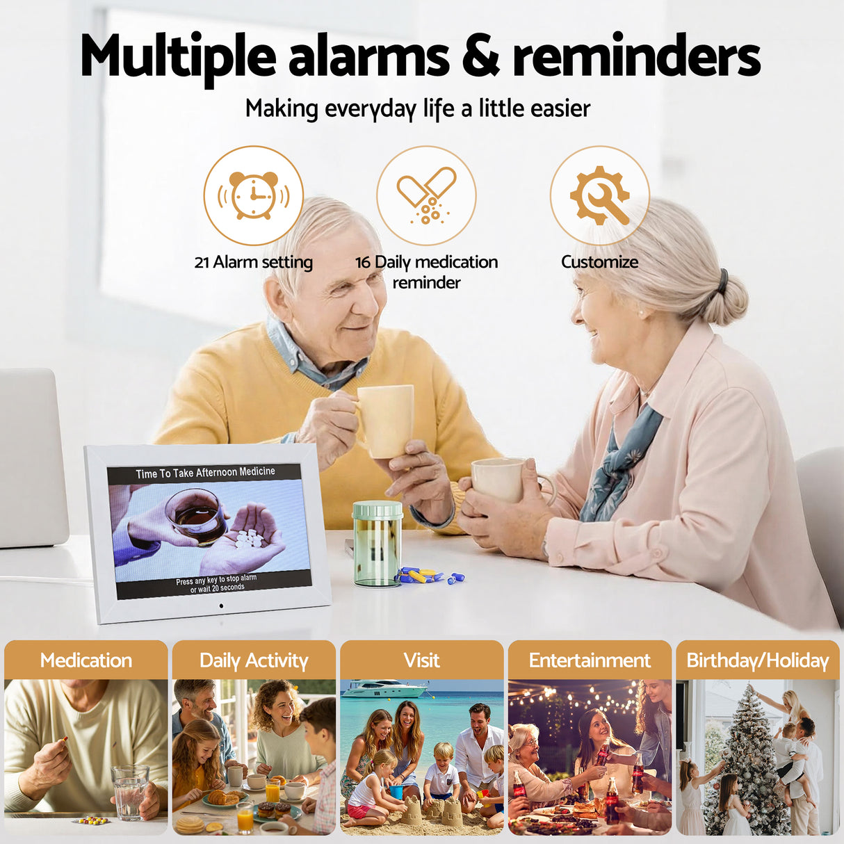 Artiss 10" Digital Day Clock Alarm Calendar Dementia Date Week Desk Clocks White