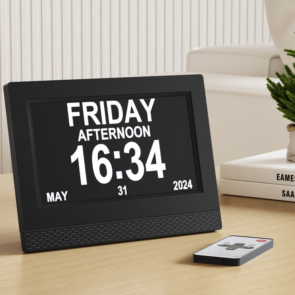Artiss 7 Multi-Function Digital Alarm Clock with Calendar and Media Playback - Black