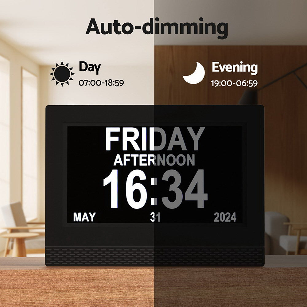 Artiss 7 Multi-Function Digital Alarm Clock with Calendar and Media Playback - Black