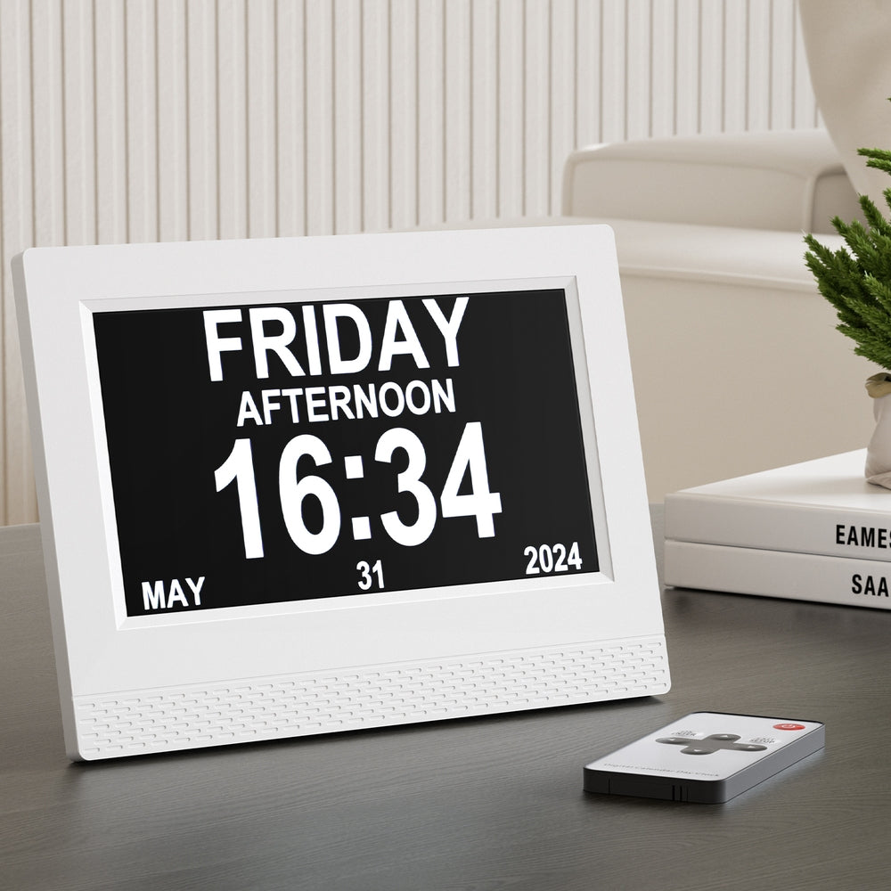 Artiss 7-Inch Multi-Functional Digital Day Clock with Calendar and Alarm in White