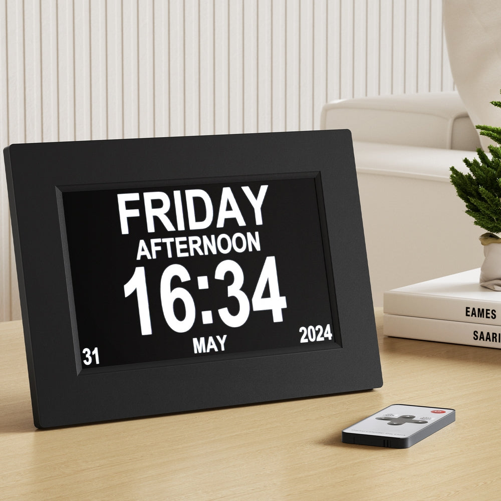 Artiss 8-Inch Multifunctional Digital Day Clock with Calendar and Alarm - Black