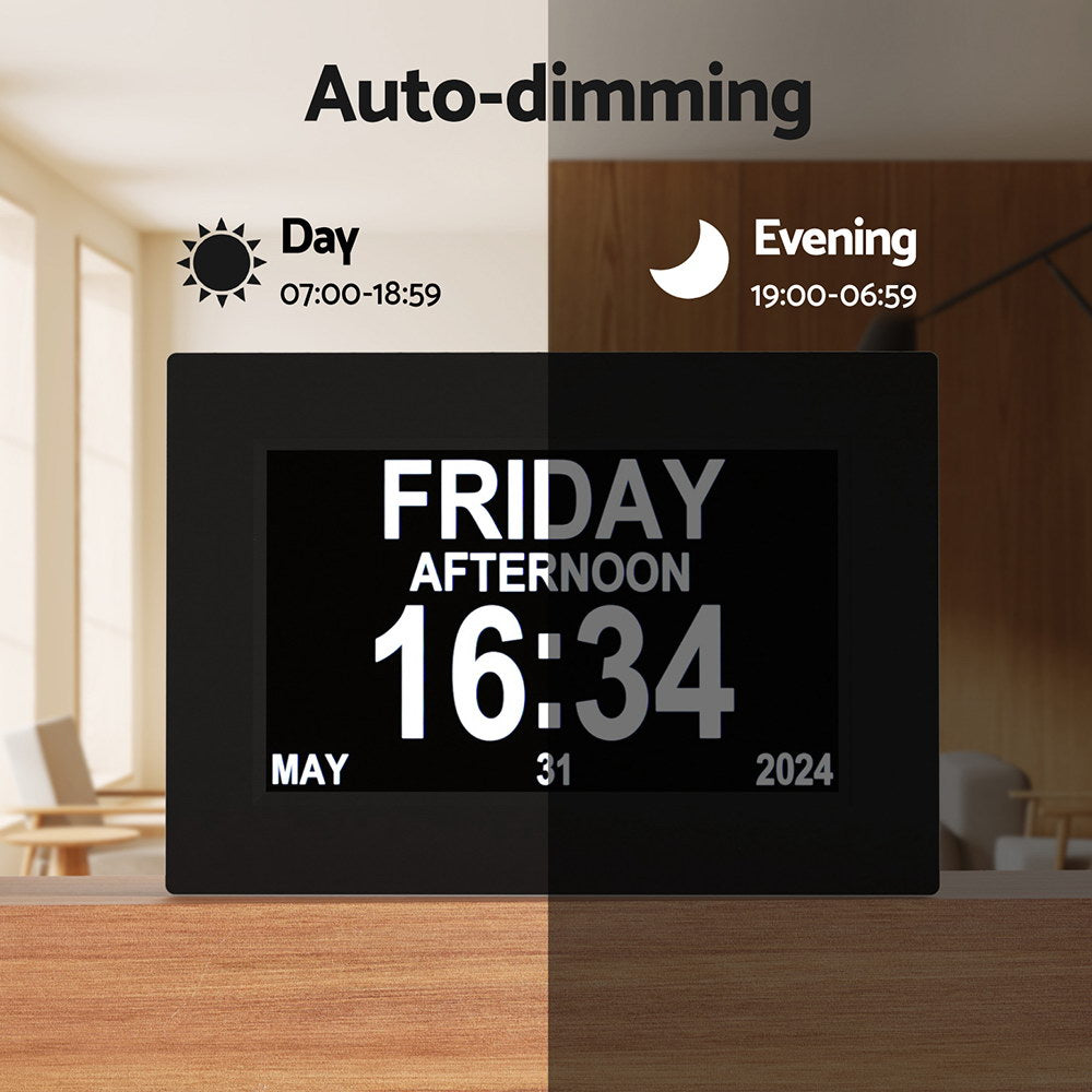 Artiss 8-Inch Multifunctional Digital Day Clock with Calendar and Alarm - Black