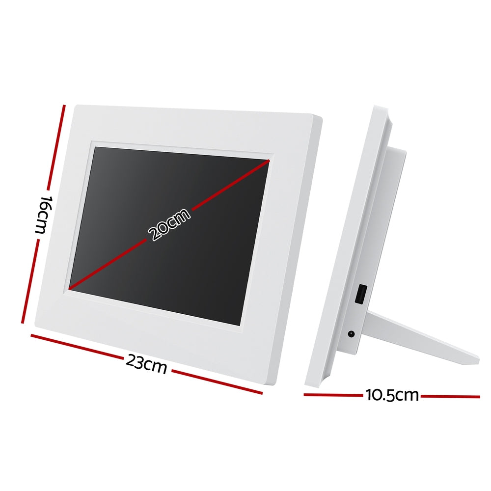 Artiss 8-Inch Multi-Function Digital Alarm Clock with Calendar and Photo Frame - White