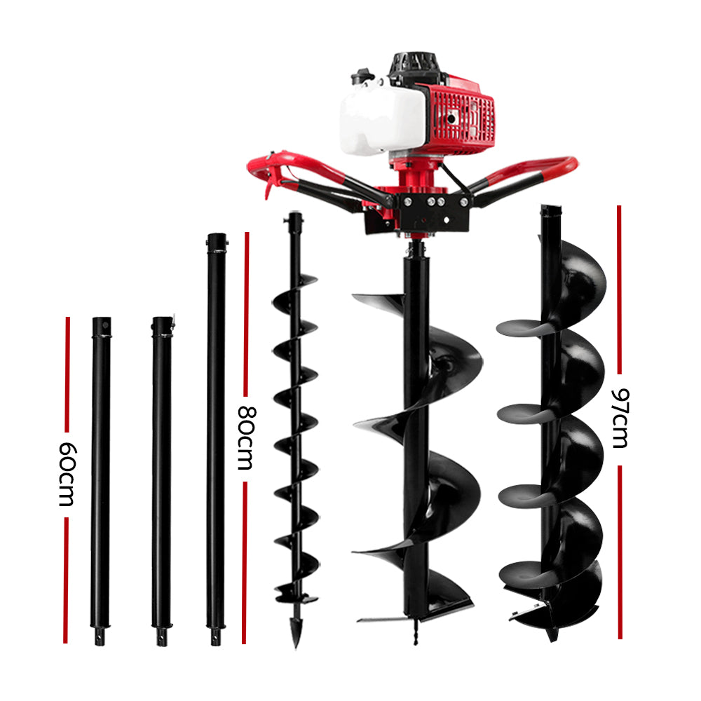 Giantz Post Hole Digger Petrol Motor Drill Extension Auger Bits Kits