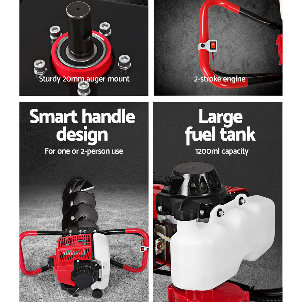Giantz Post Hole Digger Petrol Motor Drill Extension Auger Bits Kits