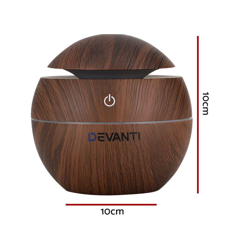 Devanti Ultrasonic Aromatherapy Diffuser with Dark Wood Finish - 130ml Capacity