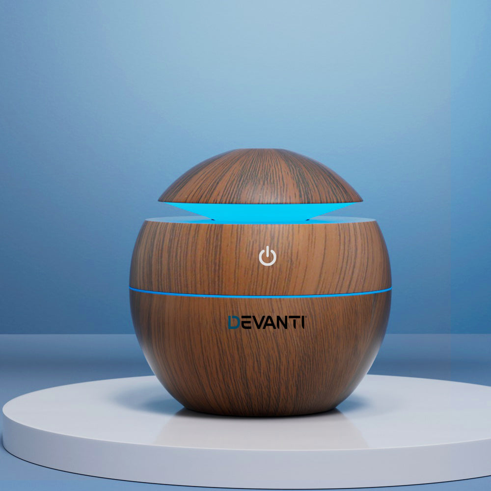 Devanti Ultrasonic Aromatherapy Diffuser with Dark Wood Finish - 130ml Capacity