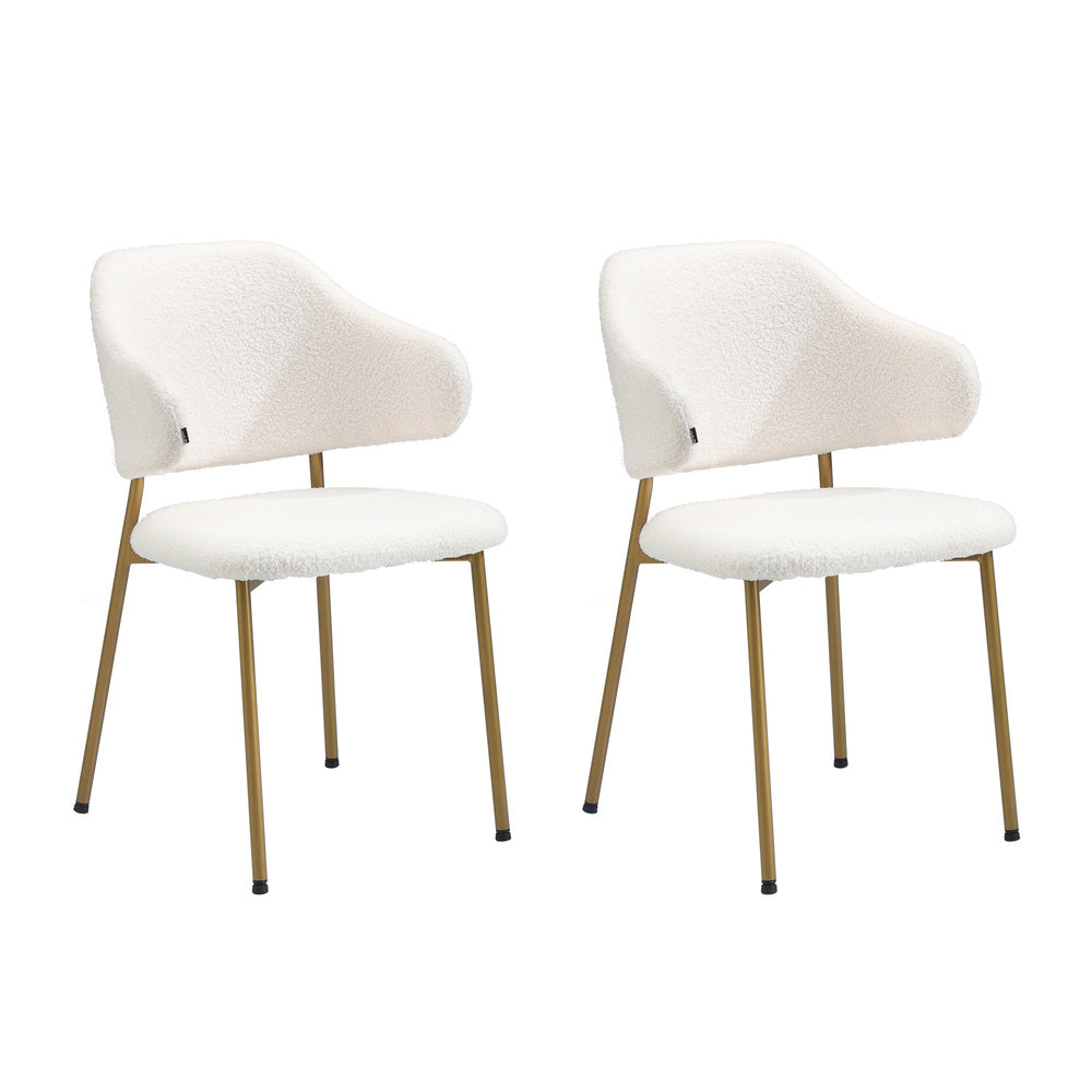 Oikiture 60cm Round Dining Table with 2x Dining Chairs Sherpa Gold&White