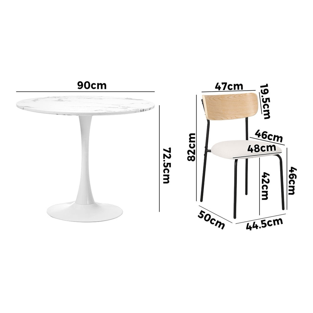Oikiture 90cm Dining Table and Chairs 4-Seater Kitchen Furniture Set
