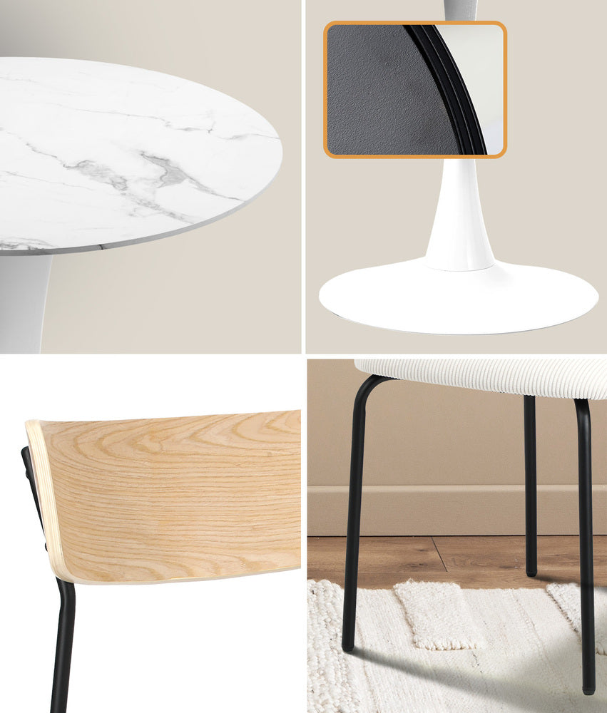 Oikiture 90cm Dining Table and Chairs 4-Seater Kitchen Furniture Set