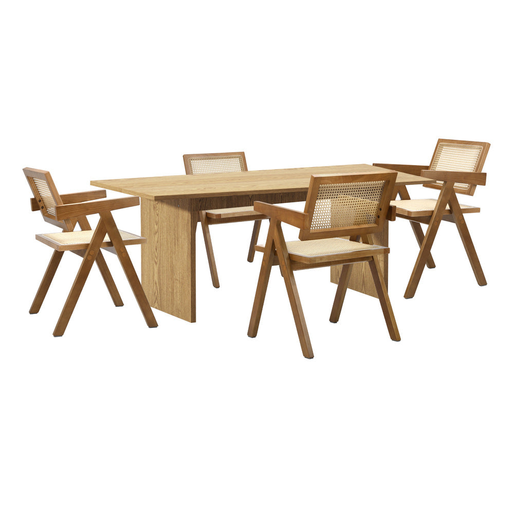 Oikiture 180cm Rectangular Dining Table with 4PCS Dining Chairs Wooden Walnut