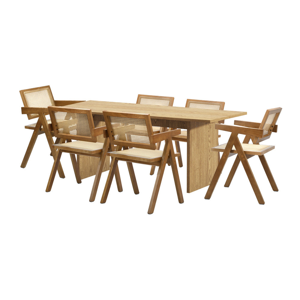 Oikiture 180cm Rectangular Dining Table with 6PCS Dining Chairs Wooden Walnut