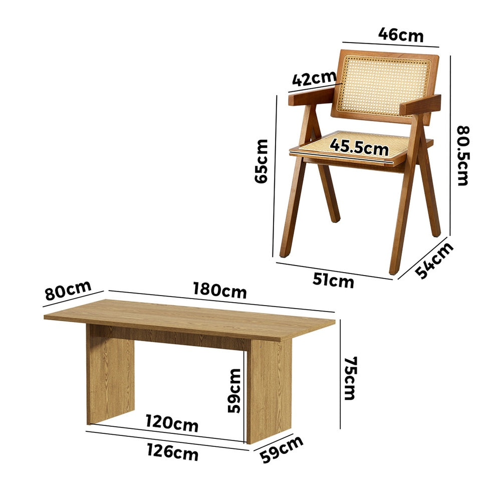 Oikiture 180cm Rectangular Dining Table with 6PCS Dining Chairs Wooden Walnut