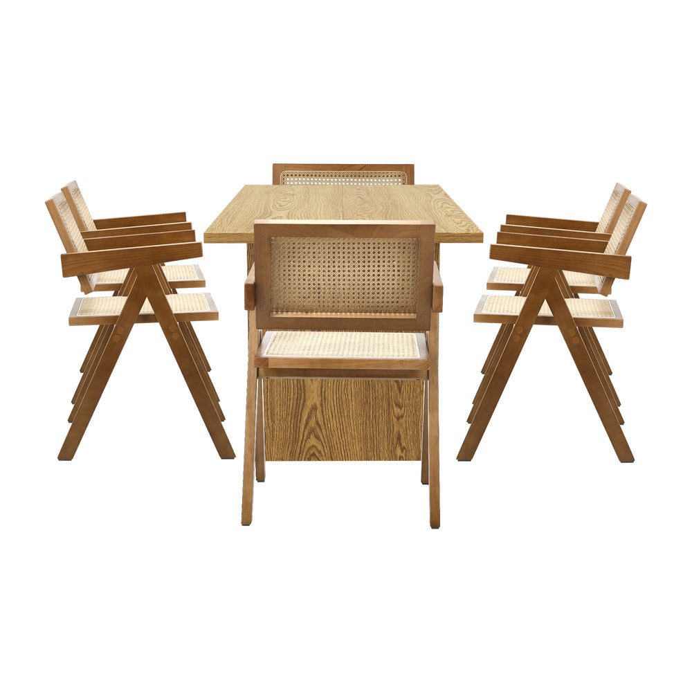 Oikiture 180cm Rectangular Dining Table with 6PCS Dining Chairs Wooden Walnut