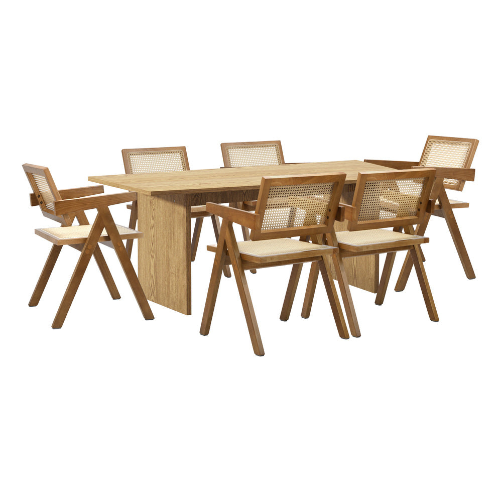 Oikiture 180cm Rectangular Dining Table with 6PCS Dining Chairs Wooden Walnut