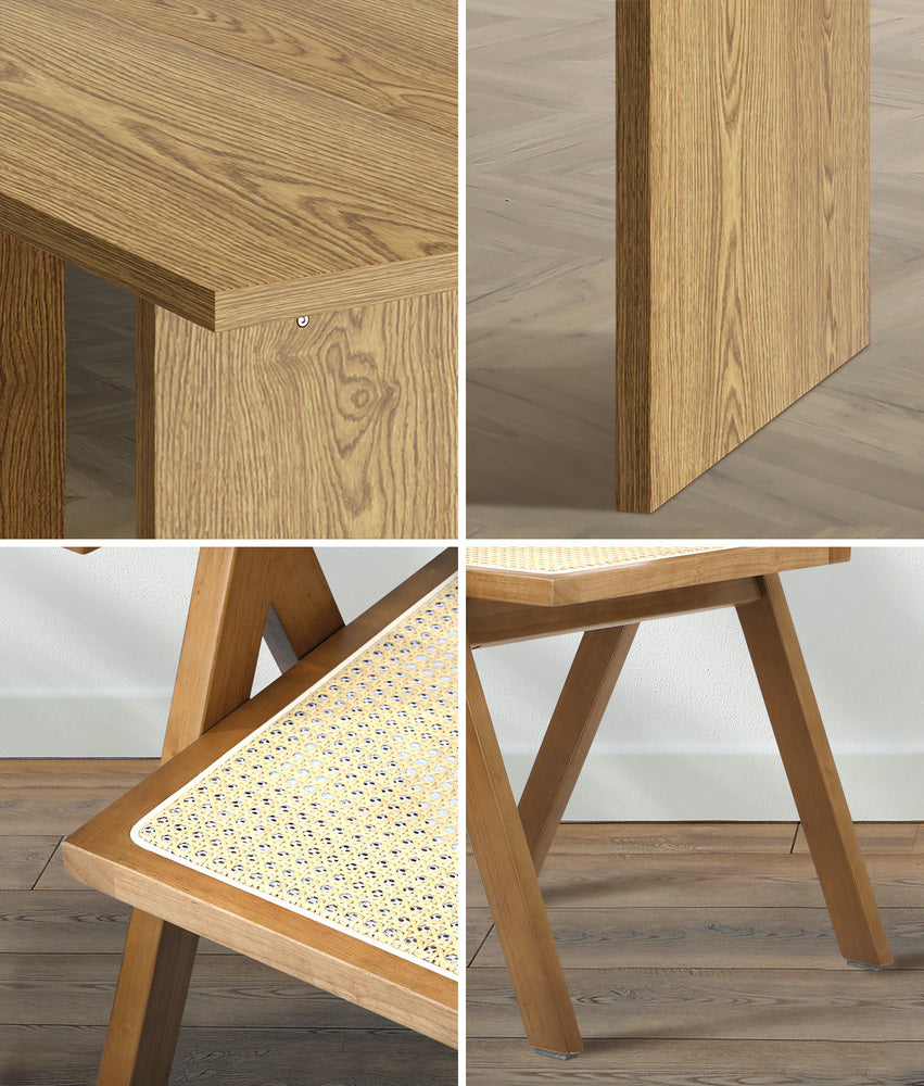 Oikiture 180cm Rectangular Dining Table with 6PCS Dining Chairs Wooden Walnut